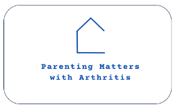 Simple sketch of a home with the text Parenting Matters with Arthritis
