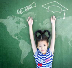 successful girl in front of a world map