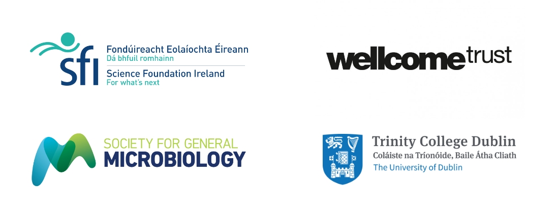 Science Foundation Ireland Logo, The Wellcome Trust Logo, Society for General Microbiology Logo, Trinity College Dublin Logo