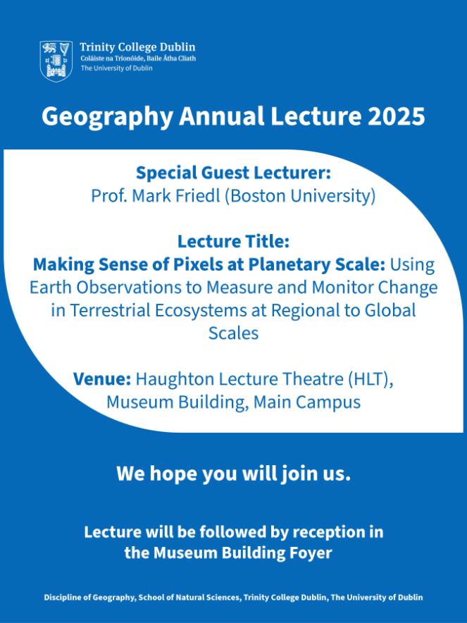 Poster for event trinity Blue background white accents details of event