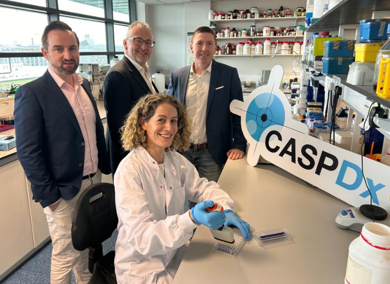 Kieran Clarke, Commercial Lead, CASPDx; Prof. Glen Doherty, Consultant Gastroenterologist at St Vincent’s University Hospital; Dr Paul Leonard, Development Lead, Dublin City University; and seated, Dr Emma Creagh, Associate Professor in Biochemistry at Trinity College Dublin and Scientific Lead, CASPDx)