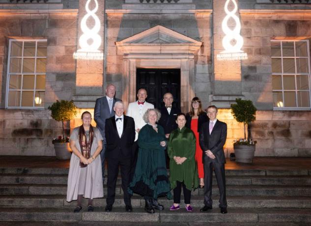 Recipients of the 2023 Alumni awards on the steps of the Dining Hall