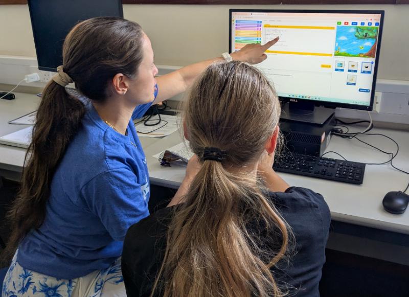 Augustina Vornehm, Visiting Research Assistant, with a young Pytch coder