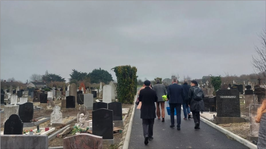 View of people walking in cemetery