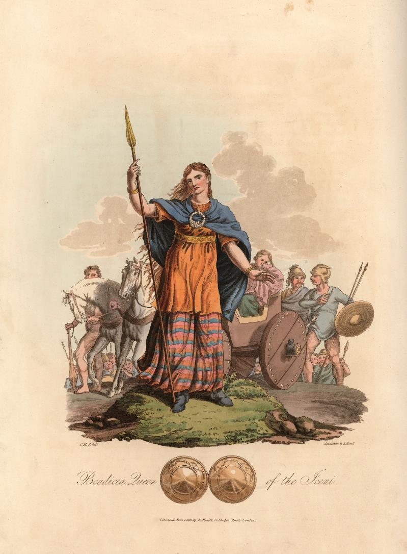 Charles Hamilton Smith, Boadicea, Queen of the Iceni, engraved by Robert Havell, senior, Hand-coloured etching with aquatint, 390 mm x 300 mm ©Royal Academy of Arts, London