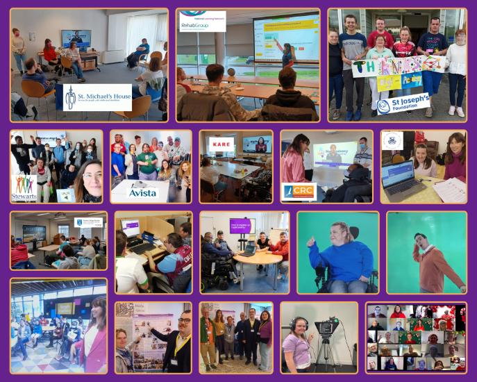 Digi-ID PLUS activities in 2022: on the top photos of the co-creation activities within the collaborators’ intellectual disabilities services and training centres, underneath photos of activities with our Citizen Advisory Panel members and new teachers