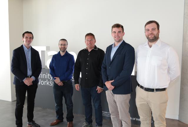 (Left to right) Gavan Drohan, Head of Entrepreneurship at Trinity College Dublin, Scott Pickard,  Business Infusions President & Chief Executive Officer, Don Brooks,  Business Infusions Chief Operating Officer, Pierce Dargan, Equine MediRecord Chief Executive Officer, Finlay Dargan, Equine MediRecord Chief Operating Officer