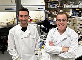 Dr Gokhan Gunay and Prof. Seamus Martin in the lab in Trinity