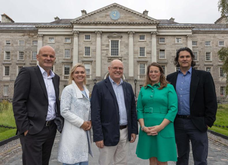 Professor Laurent Muzellec, Dean of Trinity Business School; Nessa McEniff, Director of Learnovate; Dr Daniel Malan, Founder of IntegrityIQ and Director of the Trinity Corporate Governance Lab, Trinity Business School; Michelle Olmstead, Chief Innovation and Enterprise Officer, Trinity Innovation & Enterprise; and Tom Pollock, Commercialisation Manager, Learnovate.