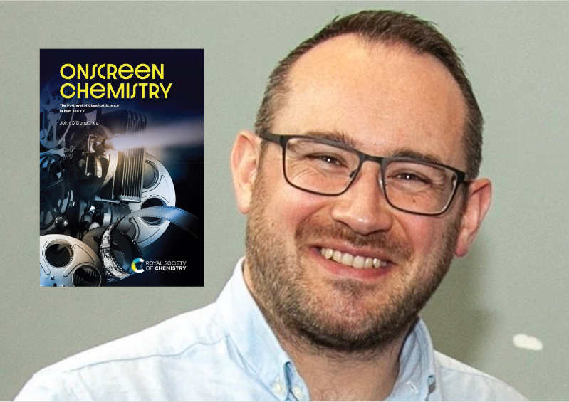 Dr John O'Donoghue smiling, with a superimposed copy of Onscreen Chemistry beside him.