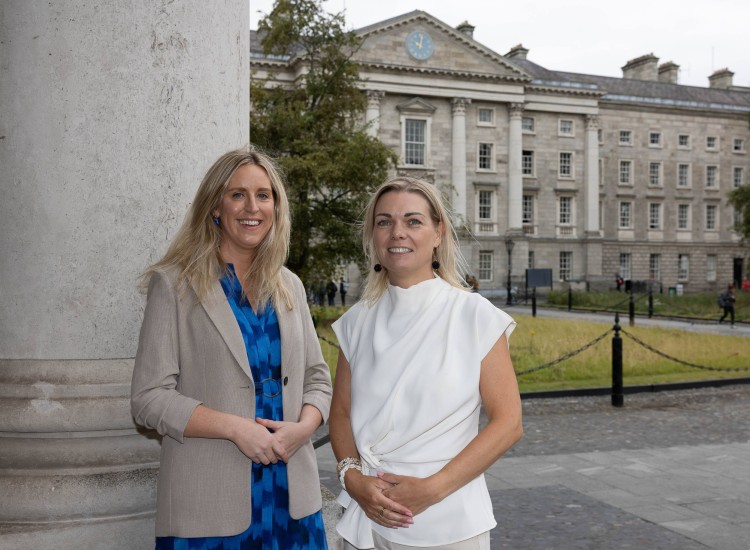 Two women in an historic campus