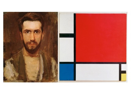 P. Mondrian, Self portrait, ca. 1900, oil on canvas, The Phillips Collection, Washington. https://commons.wikimedia.org/wiki/File:Mondrian_Zelfportret.jpg, public domain, accessed 09/05/2021; b)[32] https://commons.wikimedia.org/wiki/File:Piet_Mondriaan,_1930_-_Mondrian_Composition_II_in_Red,_Blue,_and_Yellow.jpg, public domain, accessed 09/05/2021.
