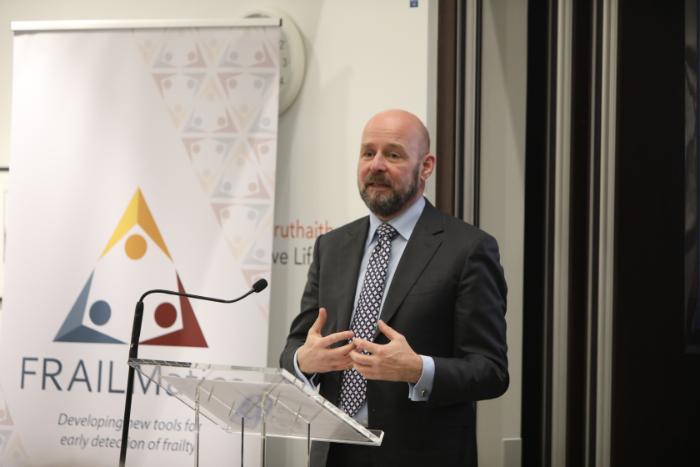 Prof Phillip Nolan, Director General, SFI, speaks at the launch of the FRAILMatics programme at Trinity College.