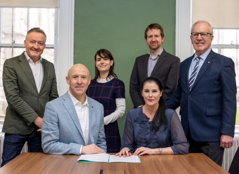From left to right, Declan McKibben, Executive Director of ADAPT; Professor John Kelleher, Director of ADAPT at Trinity College Dublin; Prof Maria Grazia Porcedda, Deputy Director of the Trinity Centre for Digital Security and Societal Resilience; Caitriona Heinl, Executive Director of the Azure Forum; Vince McCarthy, Azure Forum Board of Governors; Peter Coyle, Chair of the Azure Forum Board.