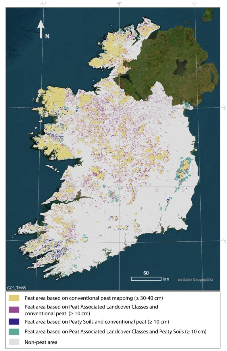 The new Irish Peat Soils Map, showing the areas of Ireland where peat soils grow.