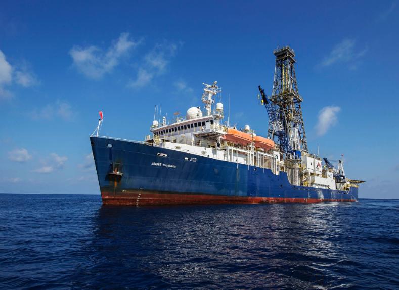 The scientific research vessel Joides Resolution. Image credit: T. Fulton / IODP / TAMU.