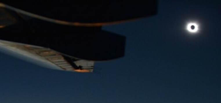 Totality from the CASA CN-235 during the 2015 solar eclipse. Credit Irish Air Corps.