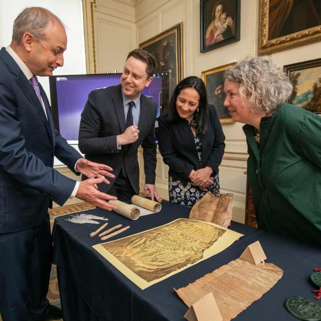 Taoiseach Micheal Martin with Provost Linda Doyle at the launch