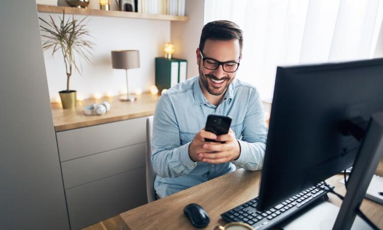 Work computer laugh smile phone