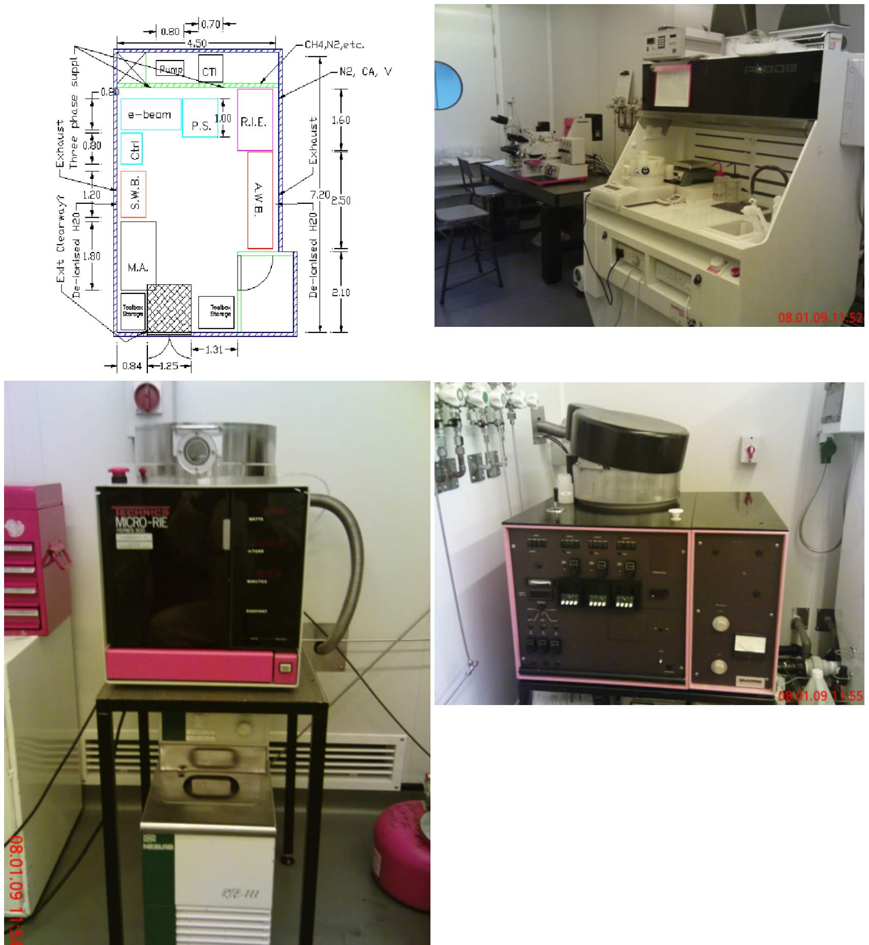 Four images of the Class 100 Microfabrication Cleanroom