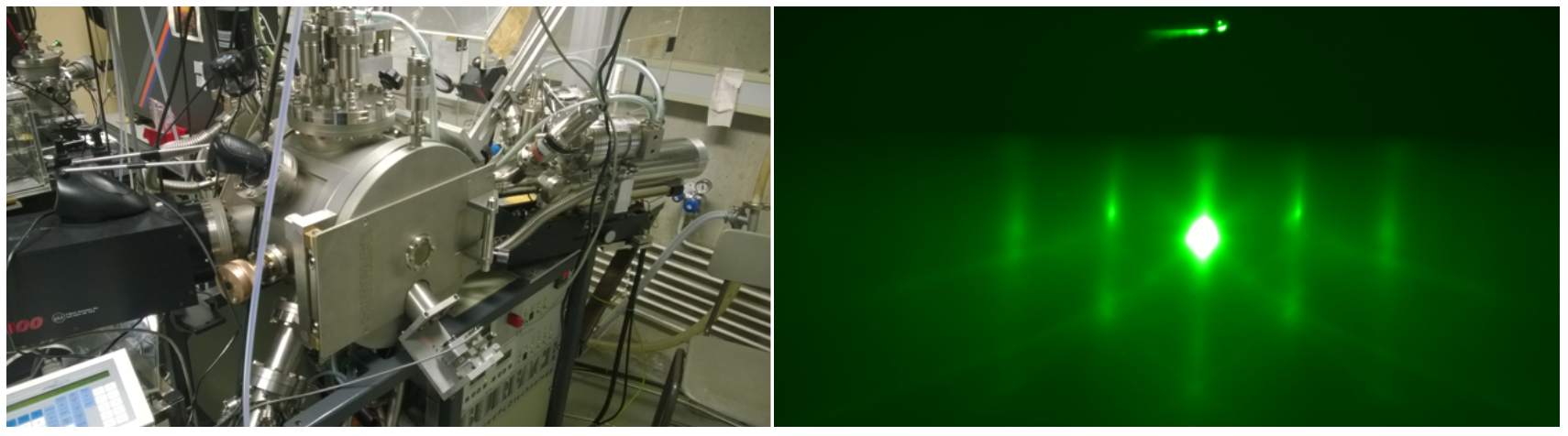 Two images representing the Heloise Chamber and RHEED Diffraction