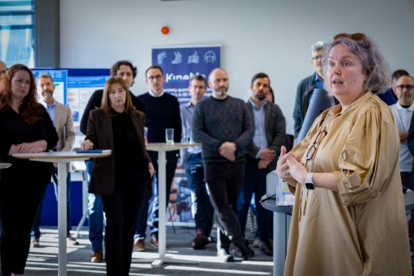 Linda addressing a gathering of people at the School's research strategy launch
