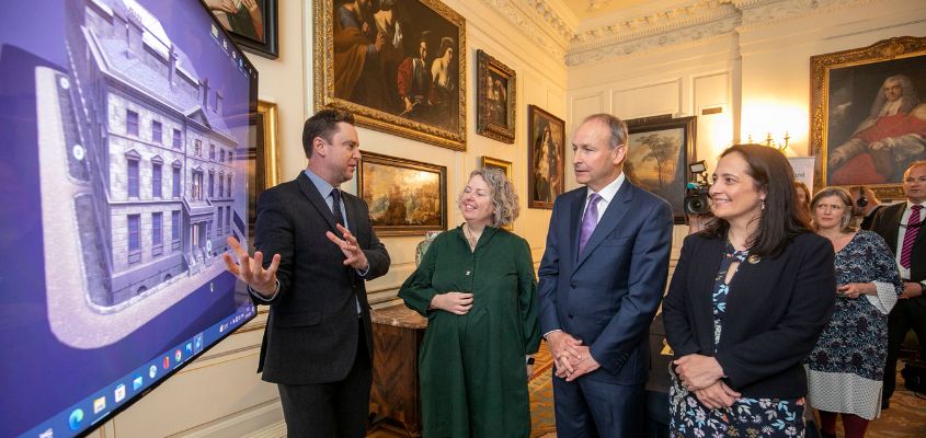 A demonstration of the new Virtual Treasury being presented to Provost Linda Doyle, Taoiseach Micheál Martin, and Minister Catherine Martin at Dublin Castle.