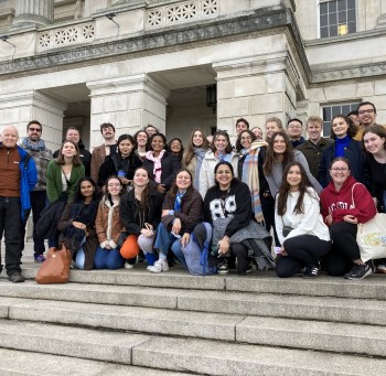 Students on steps of Stormont at 2024 Belfast field trip