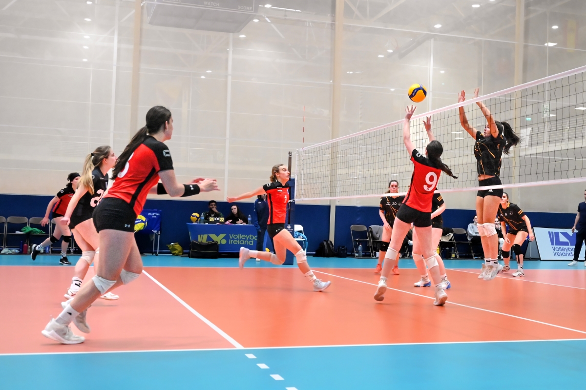 Trinity Volleyball Women's SSI Cup Final 2025 showing women playing volleyball. Credit: Sport Narrative.