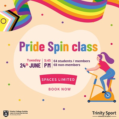 Illustrative poster for Trinity Sport Pride Month Spin Class 24 June 2025