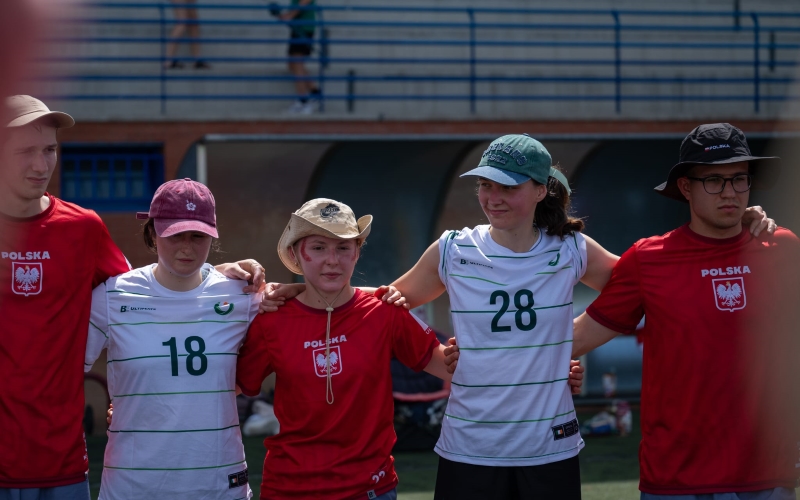 Petra Marcokova (28) during the end of the game and spirit circle with the Polish Mixed Team, U24 Ultimate Frisbee World Championship 2025