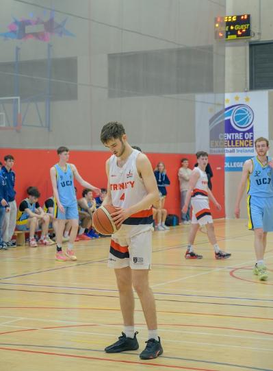 Thomas McCourt shooting a free throw at 2024 Men's Varsity Basketball