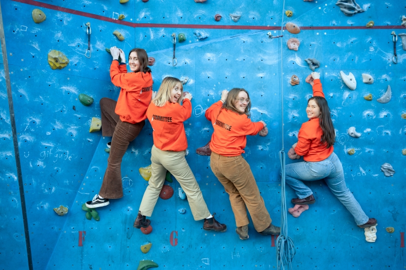 Trinity Climbing Committee women on the climbing wall