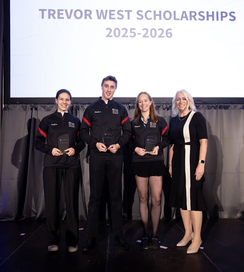 Trevor West scholars with Michelle Tanner at Sport Scholarship Awards 2025-26