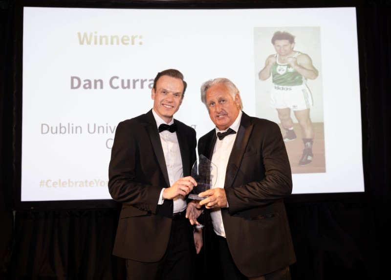 Coach of the Year Dan Curran (Trinity Boxing) with Trinity Sport's Matthew Dowsett at 2025 Trinity Sport Awards