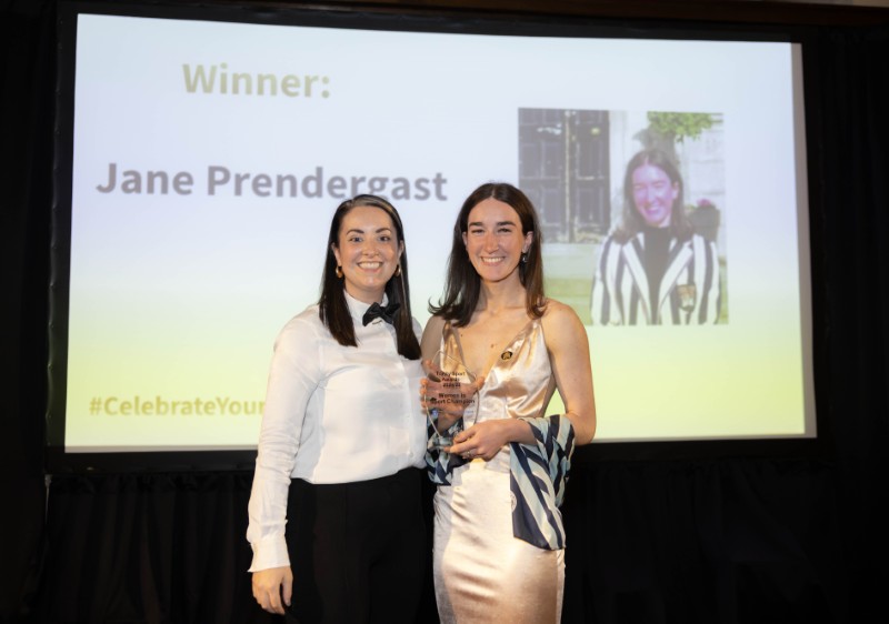 Women in Sport champion Jane Prendergast with Trinity Sport's Niamh Digby Bratton at 2025 Sport Awards