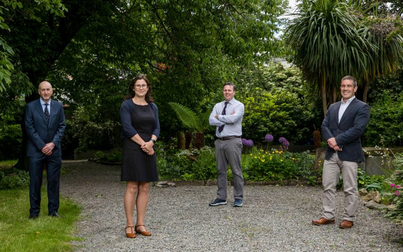 The researchers leading the projects supported by the Kinsella Challenge-Based E3 awards, pictured from left to right: Professor Vinny Cahill (Computer Science), Professor Jane Stout (Botany), Dr David O’Connell (Engineering) and Professor Ian Donohue (Zoology).