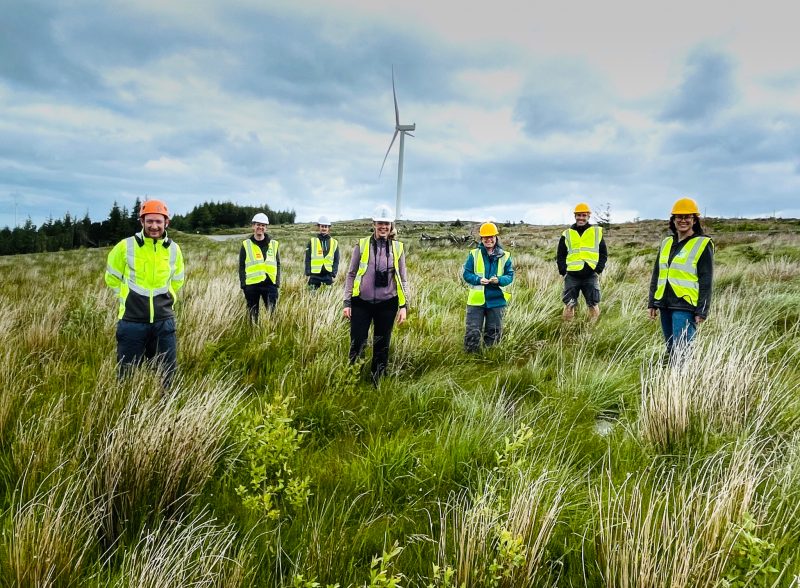 L to R: Ronan O'Meara, MD of EnergyPro, Professor Andrew Parnell, PI in Maynooth University, Niall Herlihy, Greencoat Renewables Plc, Dr Aoibheann Gaughran (Project Manager, Trinity and Nature+), Professor Yvonne Buckley (Trinity and Nature+), Dr Ian Donohue (Trinity and Nature+) and Professor Jane Stout (Trinity and Nature+).