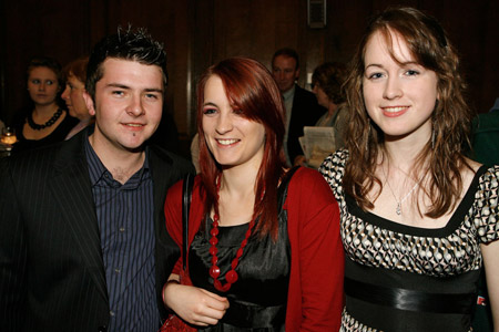 Entrance exhibitioners aaron watson, emma finch and aine masterson receiving their awards