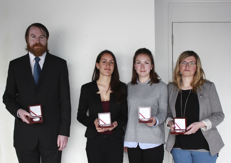 Dermot McAleese Teaching Award Winners 2014/15, from left Keith Begley, Philosophy, Miriam Sorace, Political Science, Caroline Mehigan, Economics, and Caitriona Delaney, Sociology