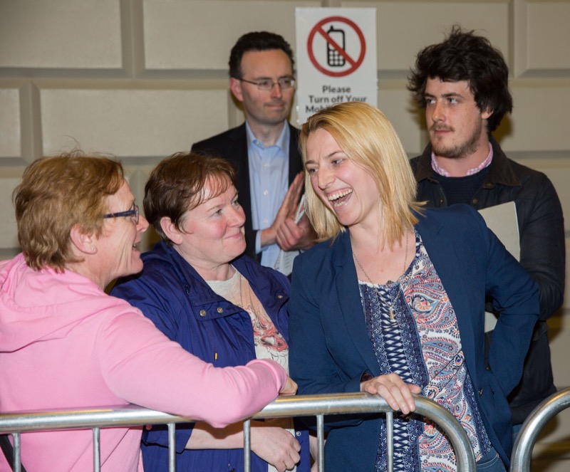 Lynn Ruane with family during the count in the Public Theatre
