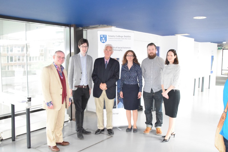 Photographed at the awards ceremony (L – R): Dean of the Faculty of Arts, Humanities and Social Sciences, Professor Darryl Jones, Award winner from Political Science, David Barrett, Professor Dermot McAleese, Head of the School of Social Sciences and Philosophy, Professor Gail McElroy, Award winner from Sociology, David Dunne, and Director of Undergraduate Teaching and Learning, Professor Elaine M