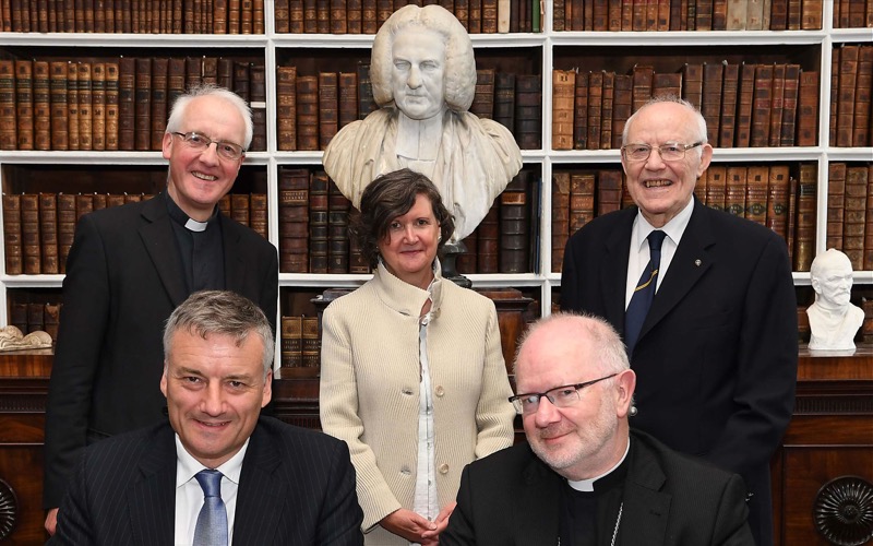 Dean Gregory Dunstan, Keeper of Armagh Public Library, Ms Helen Shenton, Librarian and College Archivist, Trinity College Dublin, Mr Harry Carson, Governor and Guardian,  Armagh Public Library, Dr Patrick Prendergast, Provost and President of Trinity College Dublin and Archbishop Richard Clarke, Chairman of the Governors and Guardians of Armagh Public Library  