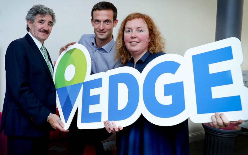 Minister of State for Training, Skills and Innovation, Mr John Halligan, with EDGE Programme Manager at Trinity, Richard Twohig, and Director of the CONNECT Centre, Professor Linda Doyle.