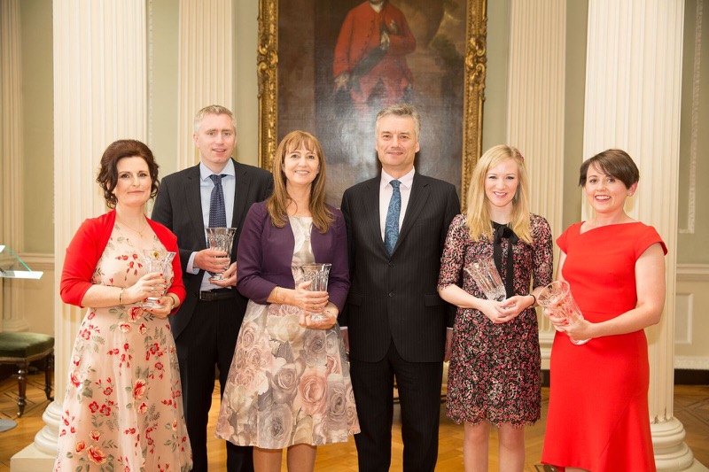 Provost’s Teaching Awards 2017 recipients, from left, Dr Marie Morris, School of Medicine, Prof Michael King, School of Social Sciences and Philosophy, Prof Mairead Brady, School of Business, Prof Susan O'Callaghan, School of Medicine and Prof Anita O'Donovan, School of Medicine celebrate with the Provost