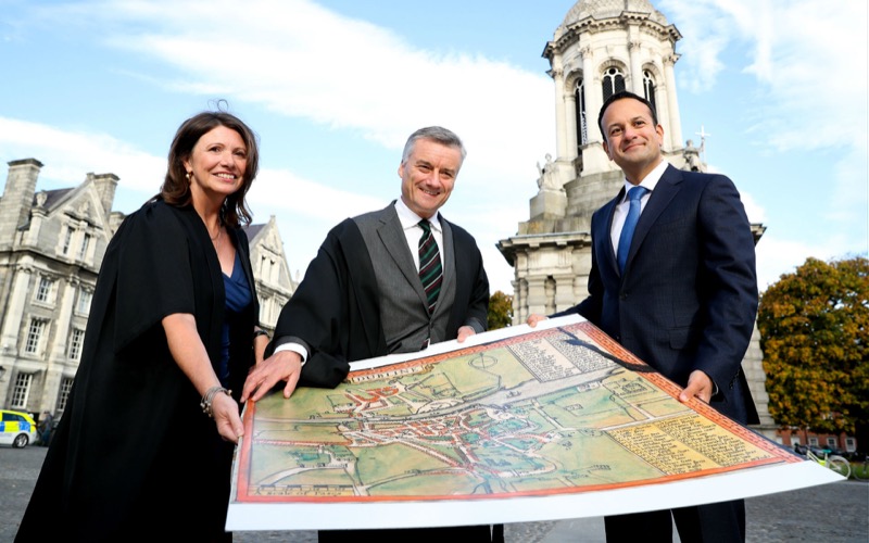 College Registrar Prof Paula Murphy, Provost Dr Patrick Prendergast, and An Taoiseach Leo Varadkar on the occasion of  symposium launch.