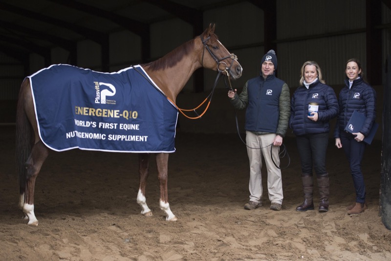 Pictured left to right are racehorse, Poker Party, Multiple Grade One-winning trainer, Henry de Bromhead, Professor Emmeline Hill, UCD School of Agriculture and Food Science and CSO of Plusvital, and Sales Director, Plusvital, Ciara Watt.