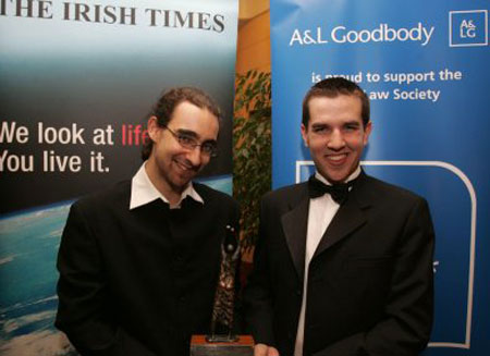 Chris kissane (left) and david kenny of trinity college's historical society who won the team award.
