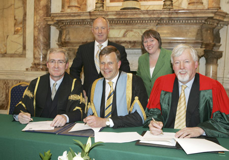 Minister ahern, minister eagle, ucd president dr hugh brady, qub president, prof peter gregson and tcd provost, dr john hegarty