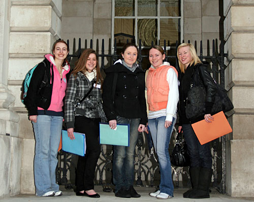 Aishling o'keeffe, tcd physiotherapy student, laura mckay of ardscoil lasalle, alicia brady of loreto college, sarah mccahill of assumption senior school and sharon kieran, tcd physiotherapy student.